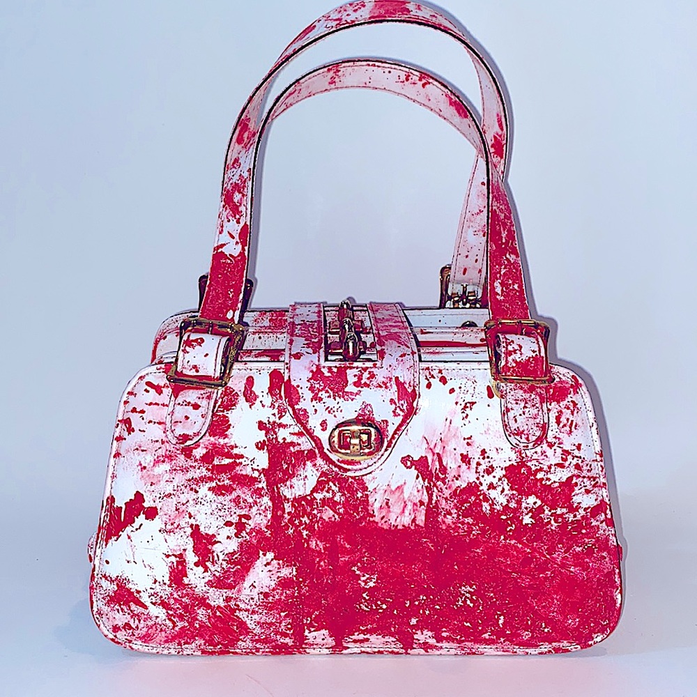 Hand painted vintage patent leather accordion purse
